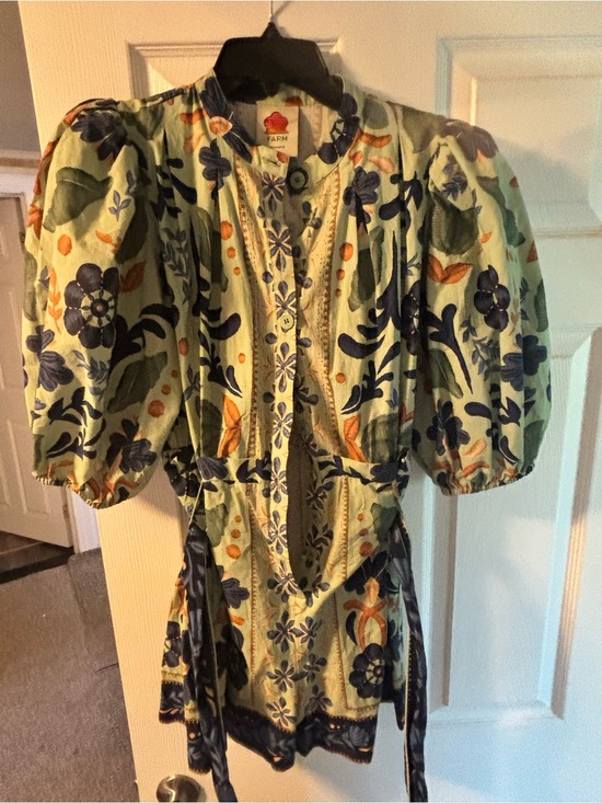 FARM Rio Pants - Farm RIO size M Floral Puff-Sleeve Women’s Romper in Mint Green